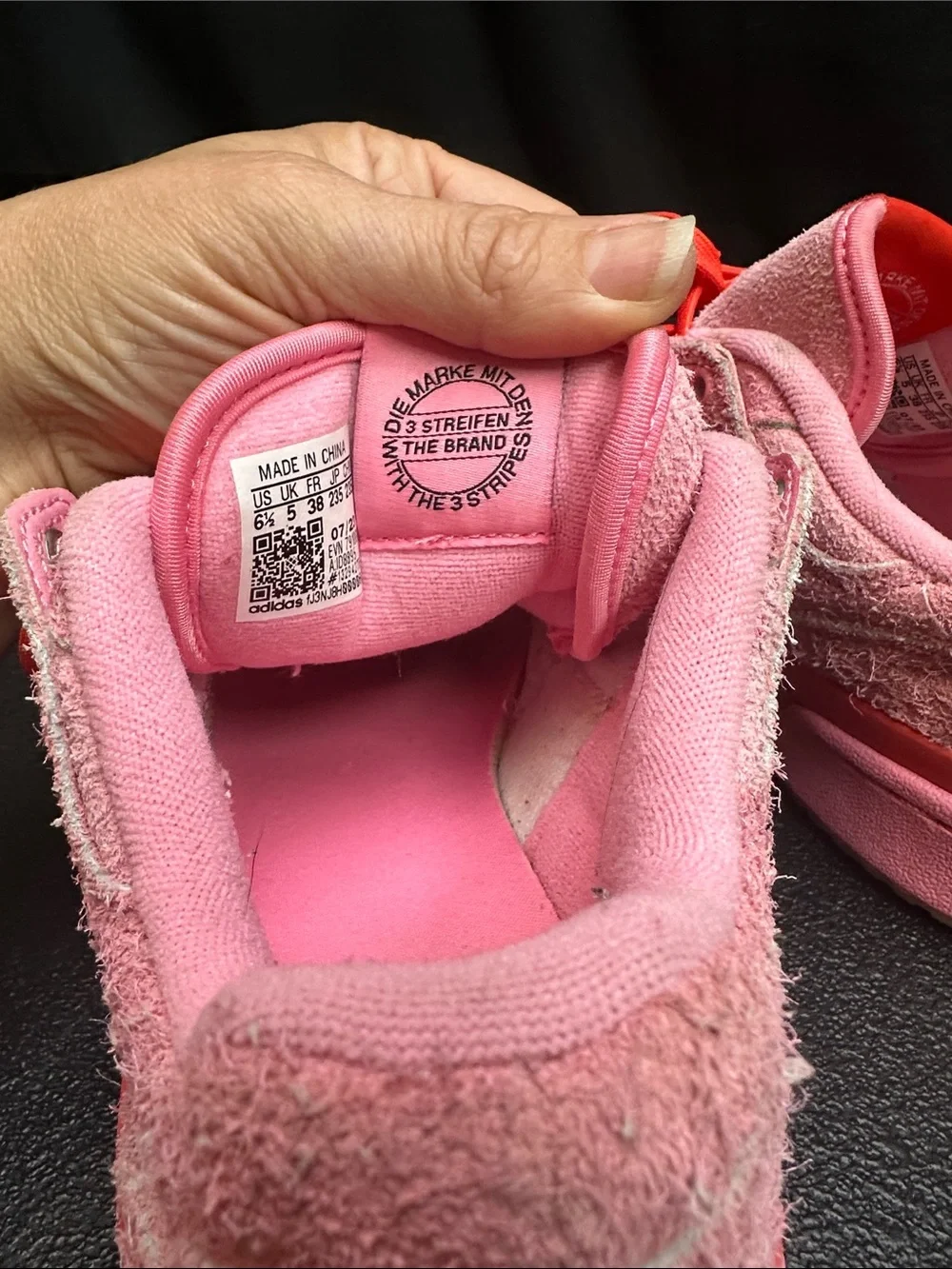 Adidas + Dr. Seuss Kids Pink Suede Sneakers with Red Laces and Character Tongue